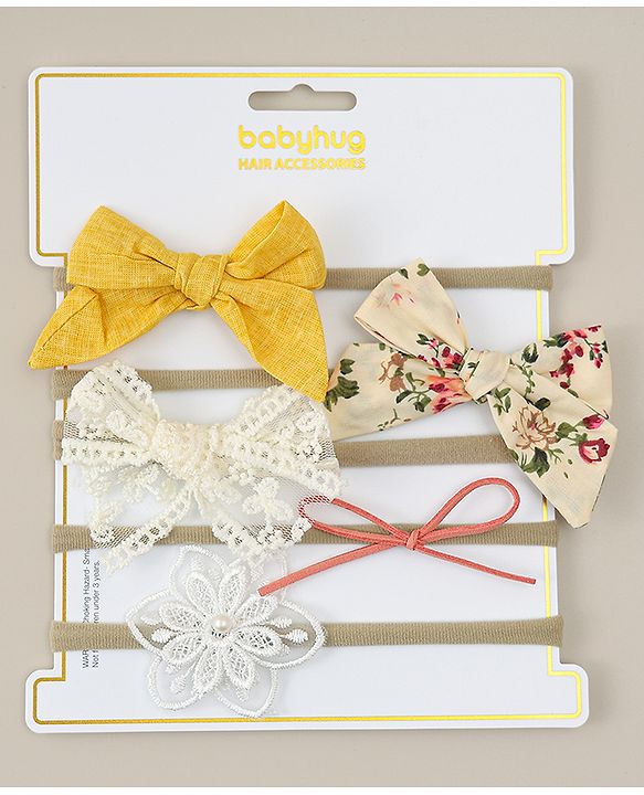 Babyhug Headband with Bow & Floral Applique Pack of 5 - Multicolor