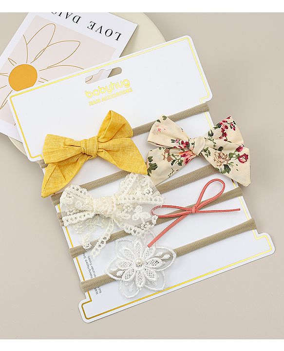 Babyhug Headband with Bow & Floral Applique Pack of 5 - Multicolor