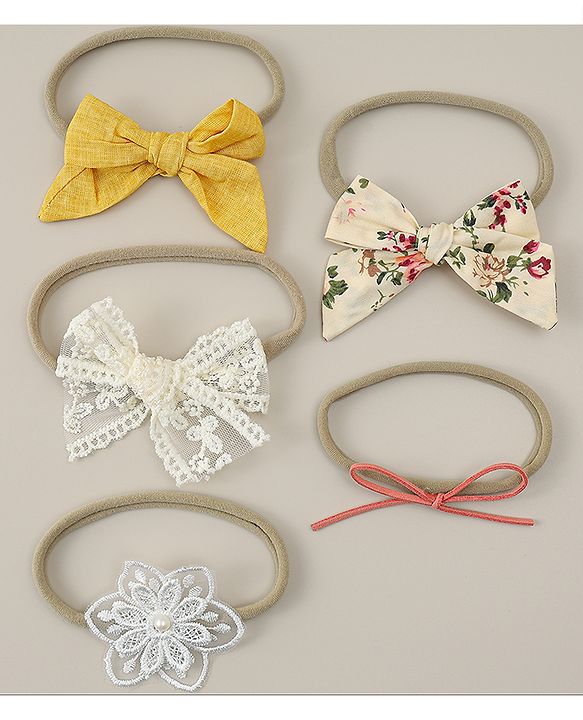 Babyhug Headband with Bow & Floral Applique Pack of 5 - Multicolor