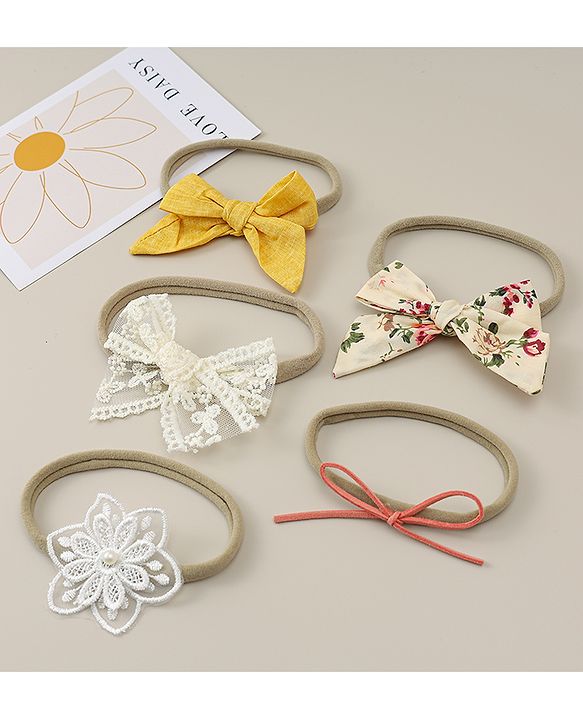 Babyhug Headband with Bow & Floral Applique Pack of 5 - Multicolor