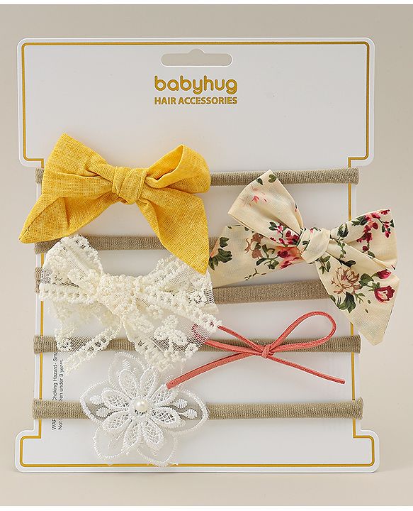 Babyhug Headband with Bow & Floral Applique Pack of 5 - Multicolor