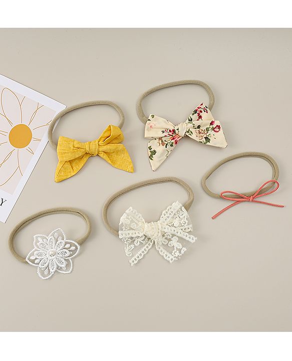 Babyhug Headband with Bow & Floral Applique Pack of 5 - Multicolor