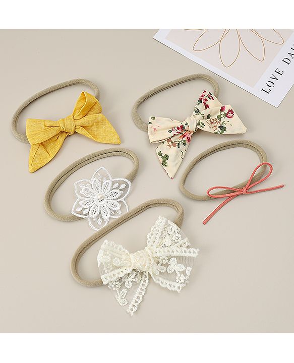 Babyhug Headband with Bow & Floral Applique Pack of 5 - Multicolor