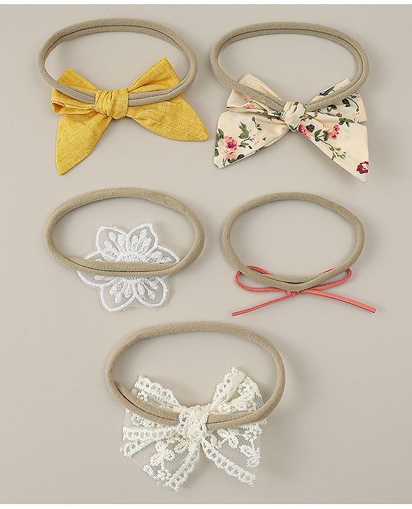 Babyhug Headband with Bow & Floral Applique Pack of 5 - Multicolor