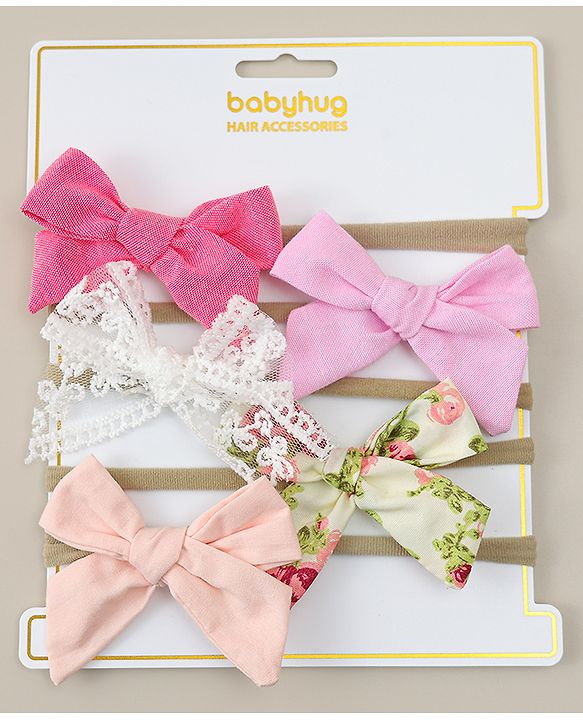 Babyhug Headband With Floral Print Pack Of 5 - Multicolour