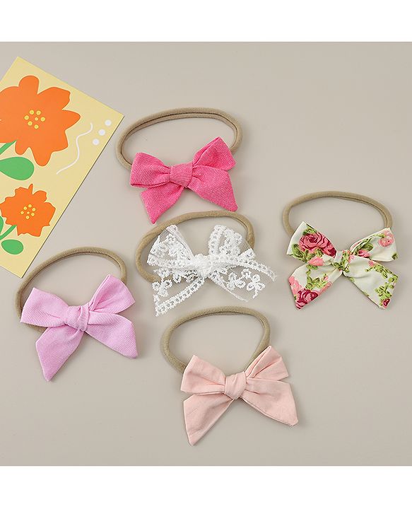 Babyhug Headband With Floral Print Pack Of 5 - Multicolour