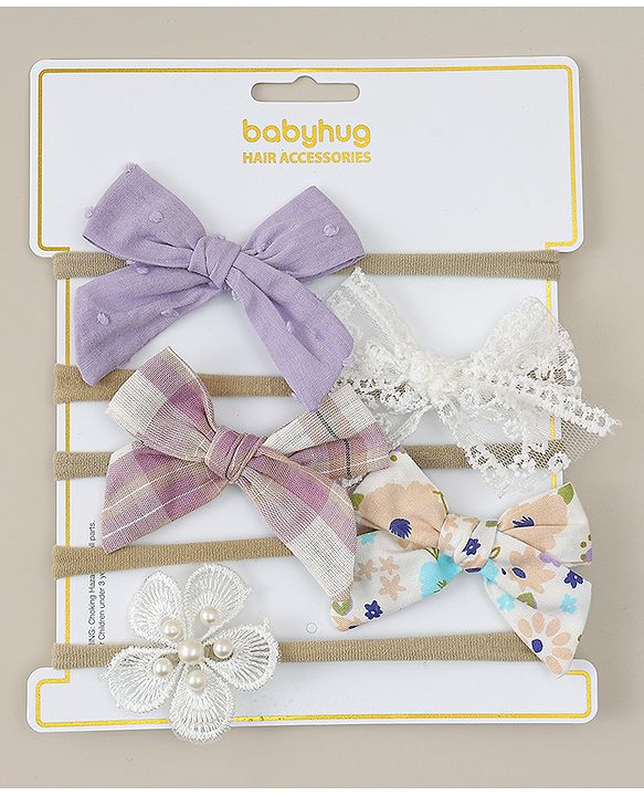 Babyhug Headbands With Floral Print Pack Of 5 - Multicolour