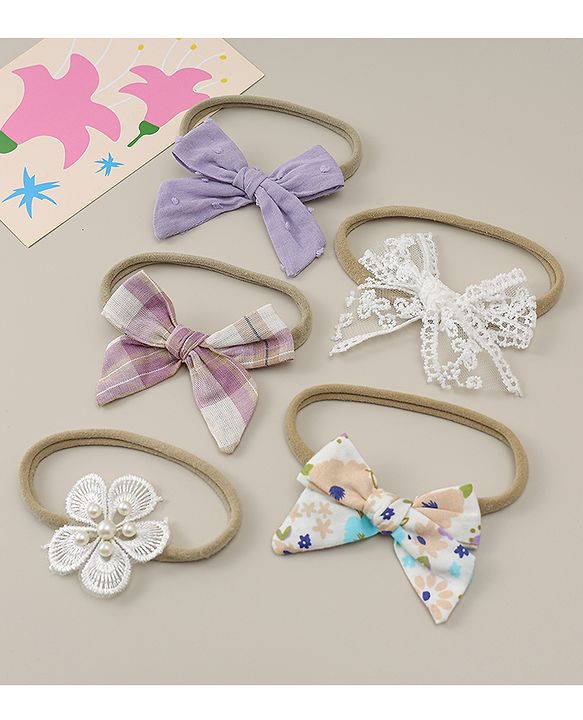 Babyhug Headbands With Floral Print Pack Of 5 - Multicolour