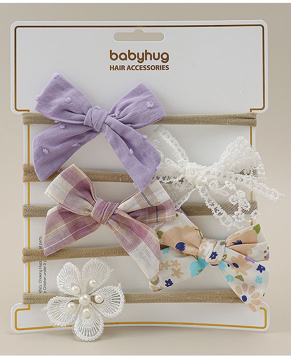 Babyhug Headbands With Floral Print Pack Of 5 - Multicolour