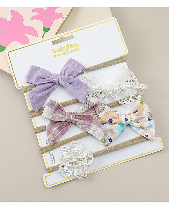 Babyhug Headbands With Floral Print Pack Of 5 - Multicolour