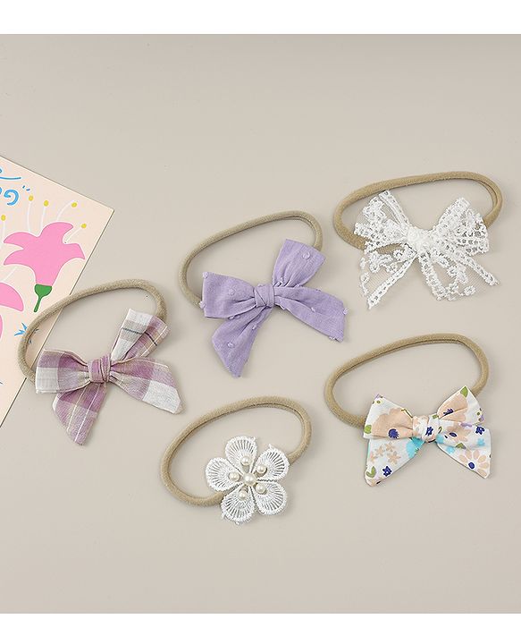 Babyhug Headbands With Floral Print Pack Of 5 - Multicolour