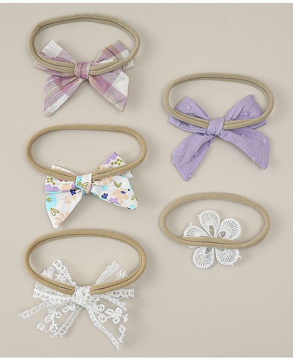 Babyhug Headbands With Floral Print Pack Of 5 - Multicolour