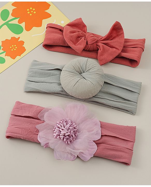 Babyhug Headbands With Bow Applique Pack Of 3 - Multicolor
