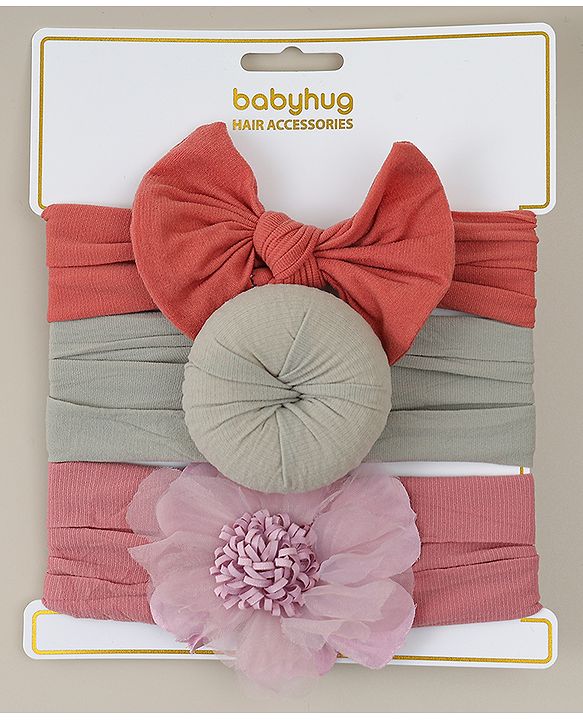 Babyhug Headbands With Bow Applique Pack Of 3 - Multicolor