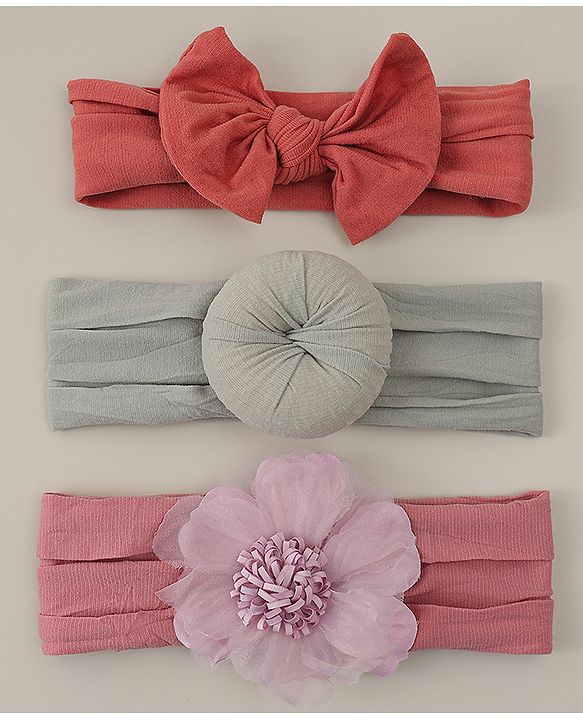 Babyhug Headbands With Bow Applique Pack Of 3 - Multicolor