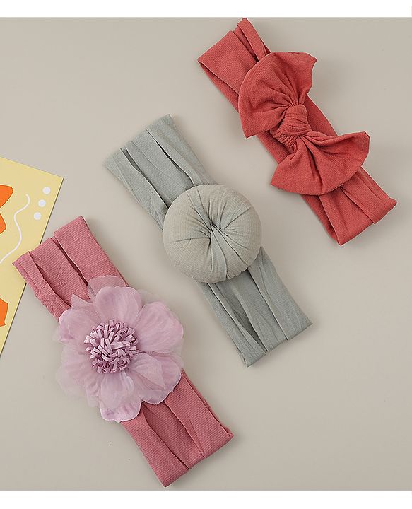 Babyhug Headbands With Bow Applique Pack Of 3 - Multicolor