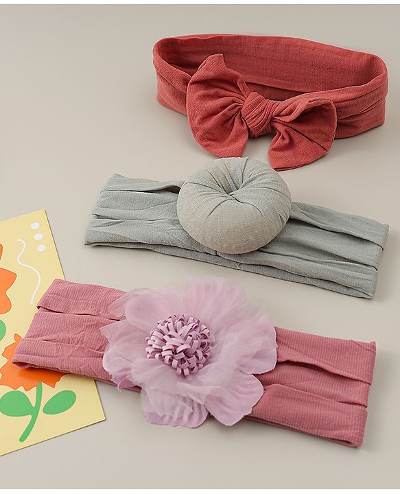 Babyhug Headbands With Bow Applique Pack Of 3 - Multicolor