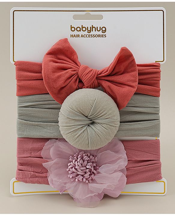 Babyhug Headbands With Bow Applique Pack Of 3 - Multicolor