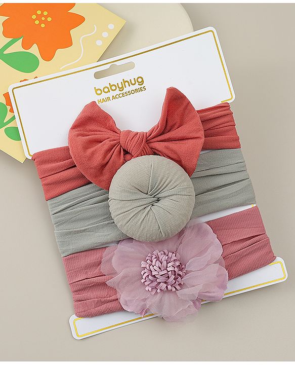 Babyhug Headbands With Bow Applique Pack Of 3 - Multicolor