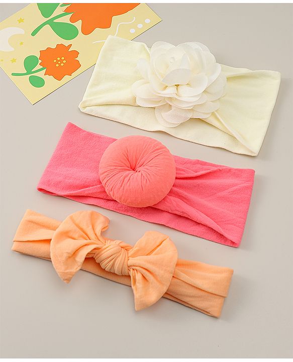 Babyhug Headbands With Bow Applique Pack Of 3 - Multicolor