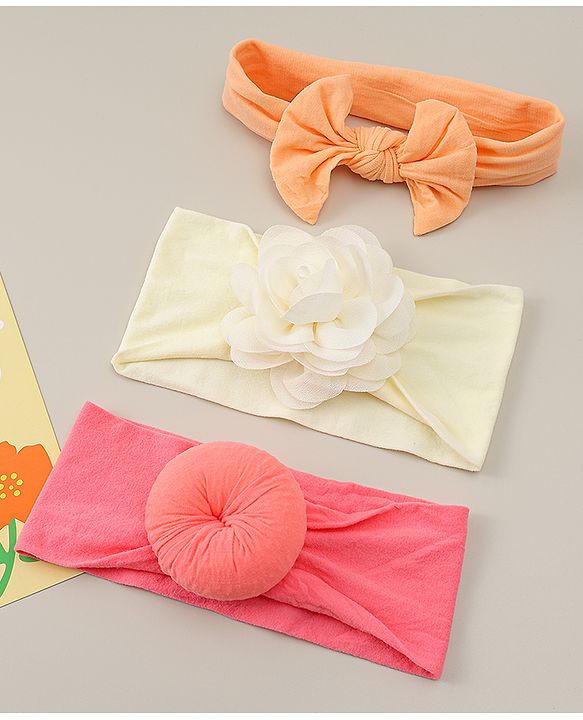 Babyhug Headbands With Bow Applique Pack Of 3 - Multicolor