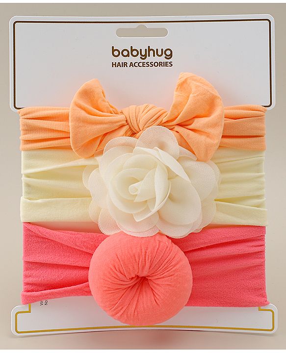 Babyhug Headbands With Bow Applique Pack Of 3 - Multicolor