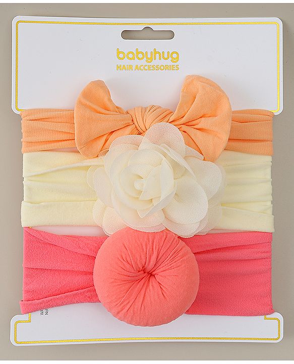 Babyhug Headbands With Bow Applique Pack Of 3 - Multicolor