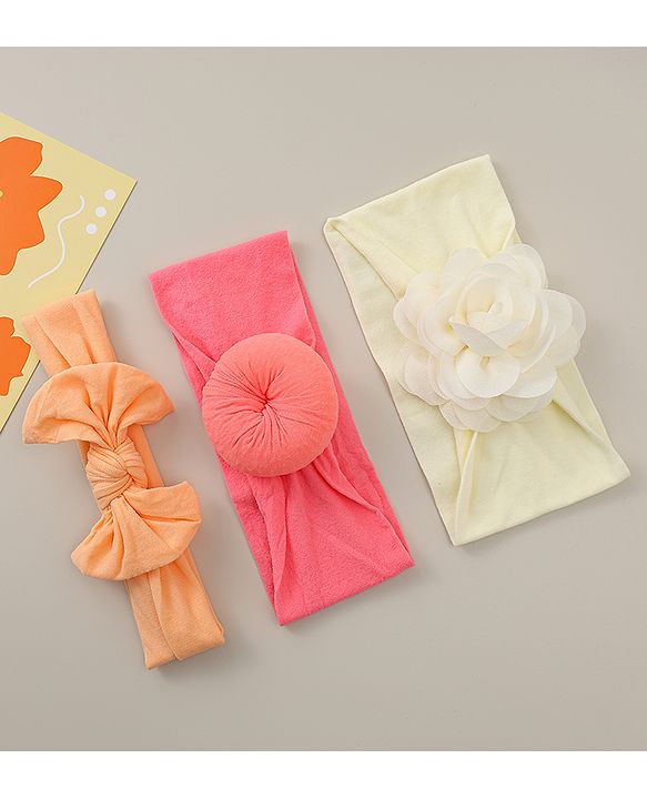 Babyhug Headbands With Bow Applique Pack Of 3 - Multicolor