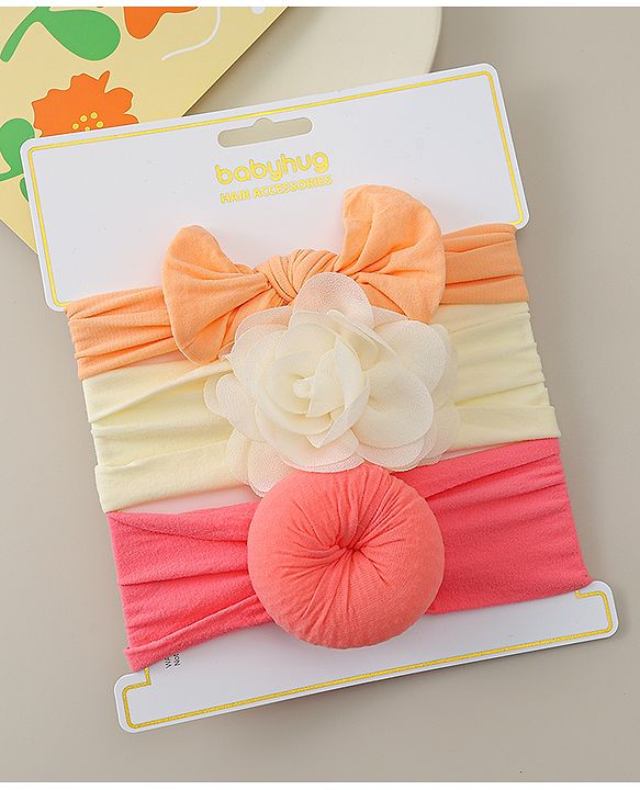 Babyhug Headbands With Bow Applique Pack Of 3 - Multicolor