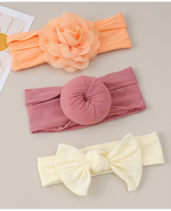 Babyhug Headbands With Bow Applique Pack Of 3 - Multicolor