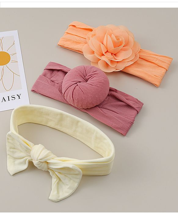 Babyhug Headbands With Bow Applique Pack Of 3 - Multicolor