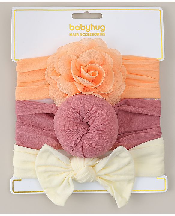 Babyhug Headbands With Bow Applique Pack Of 3 - Multicolor