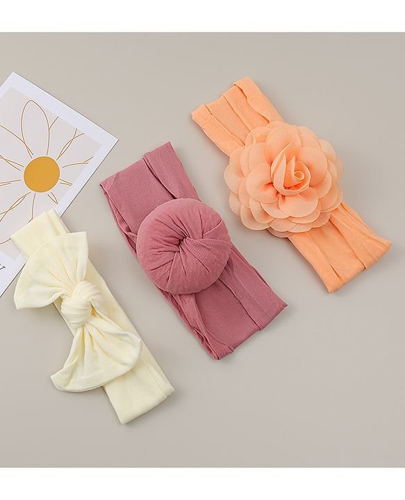 Babyhug Headbands With Bow Applique Pack Of 3 - Multicolor