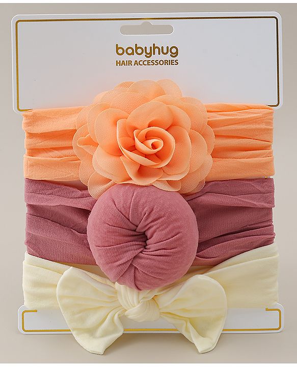 Babyhug Headbands With Bow Applique Pack Of 3 - Multicolor