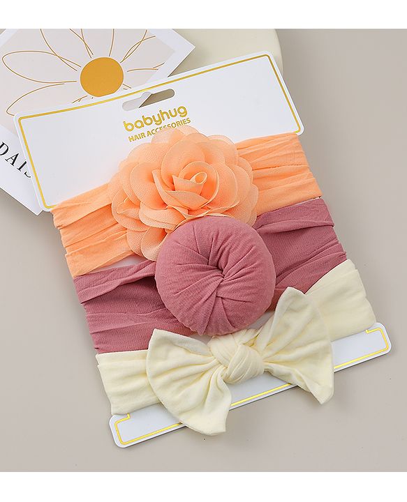 Babyhug Headbands With Bow Applique Pack Of 3 - Multicolor