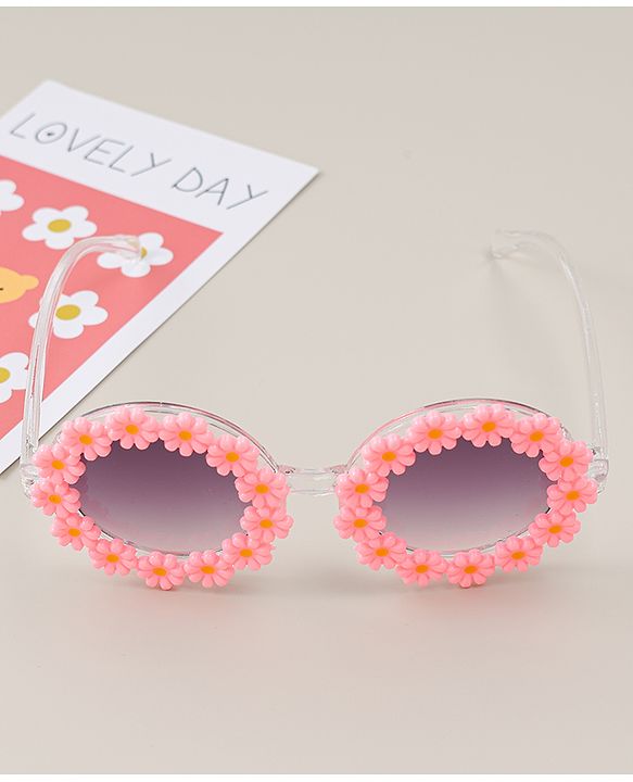 Babyhug Headband & Sunglasses With Bow & Floral Applique Combo Set- Pink