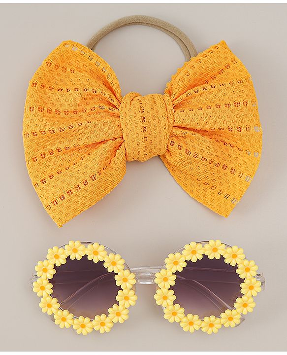 Babyhug Headband & Sunglasses With Bow & Floral Applique Combo Set- Pink