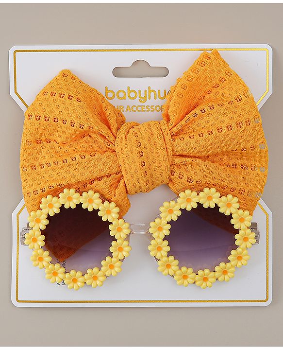 Babyhug Headband & Sunglasses With Bow & Floral Applique Combo Set- Pink