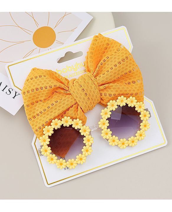 Babyhug Headband & Sunglasses With Bow & Floral Applique Combo Set- Pink