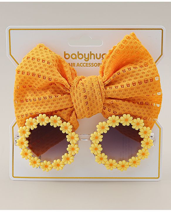 Babyhug Headband & Sunglasses With Bow & Floral Applique Combo Set- Pink