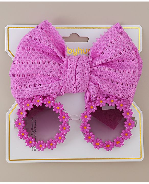 Babyhug Headband & Sunglasses With Bow & Floral Applique Combo Set- Pink