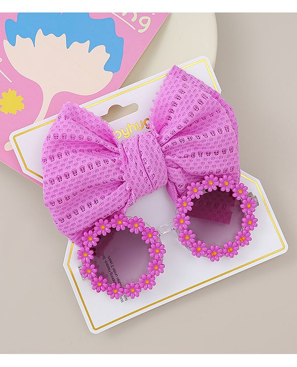 Babyhug Headband & Sunglasses With Bow & Floral Applique Combo Set- Pink