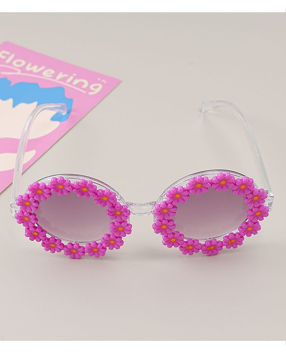 Babyhug Headband & Sunglasses With Bow & Floral Applique Combo Set- Pink