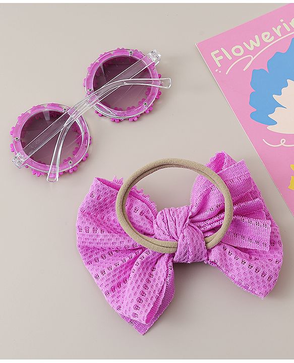 Babyhug Headband & Sunglasses With Bow & Floral Applique Combo Set- Pink