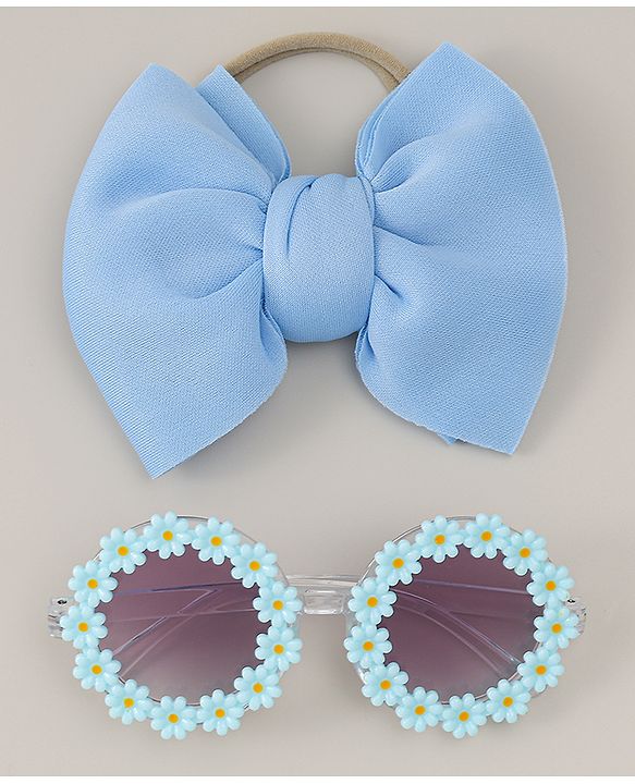Babyhug Headband & Sunglasses With Bow & Floral Applique Combo Set- Pink