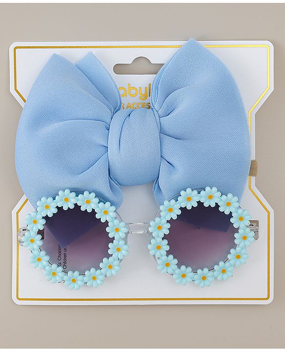 Babyhug Headband & Sunglasses With Bow & Floral Applique Combo Set- Pink