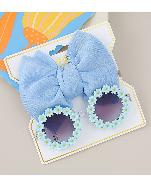 Babyhug Headband & Sunglasses With Bow & Floral Applique Combo Set- Pink