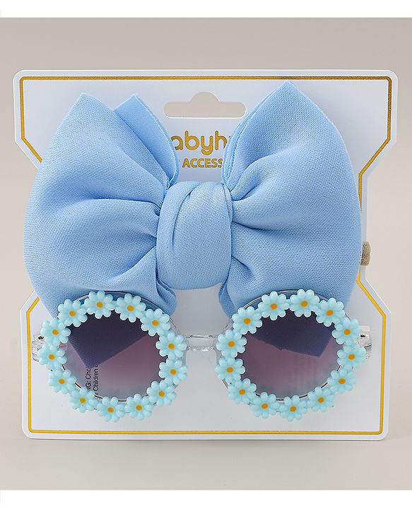 Babyhug Headband & Sunglasses With Bow & Floral Applique Combo Set- Pink
