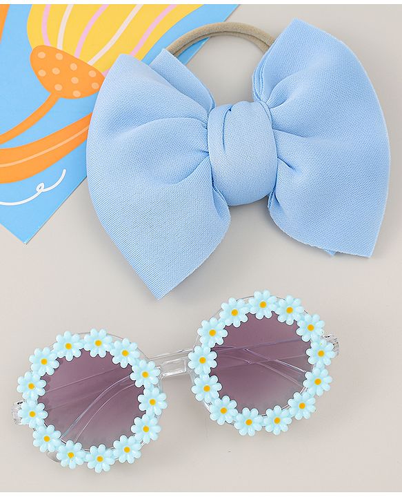 Babyhug Headband & Sunglasses With Bow & Floral Applique Combo Set- Pink