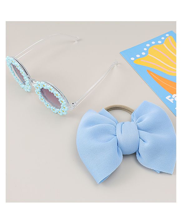 Babyhug Headband & Sunglasses With Bow & Floral Applique Combo Set- Pink